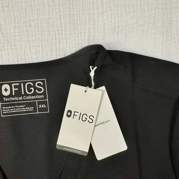 Figs Casma Three Pocket Scrub Top Black NWT Women’s XXL 2XL Plus V-Neck Medical - Picture 7 of 11